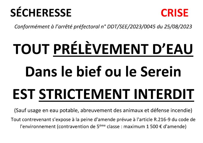 Interdiction de puisage dans le bief